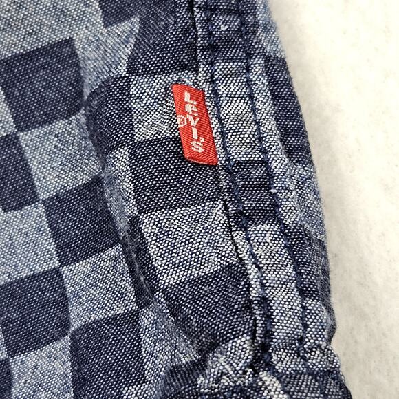 VTG Y2K Levi's Shirt XL Extra Large Blue Checks Short Sleeve Button Down Collar - Picture 3 of 7